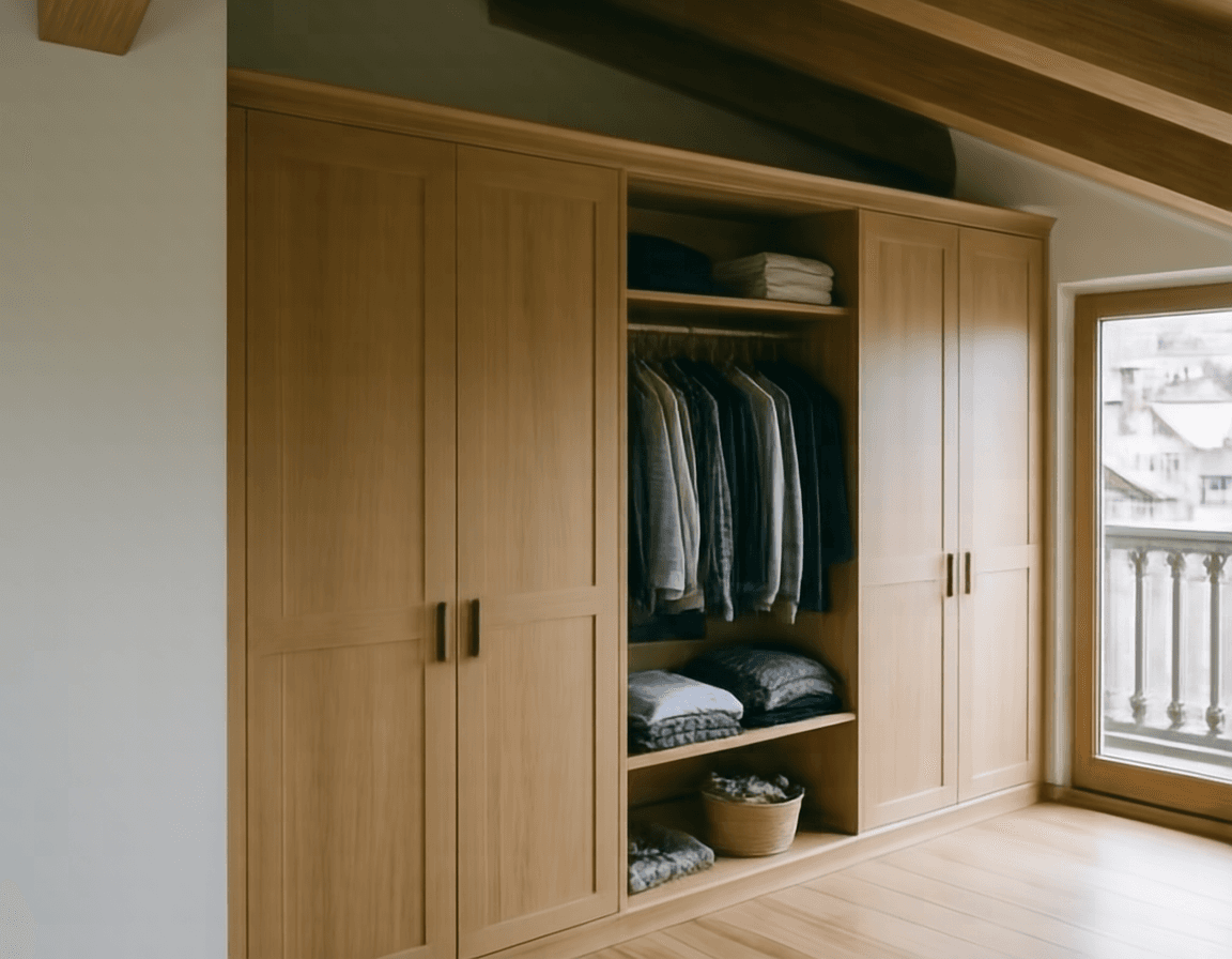 Eichen-Einbauschrank passgenau unter einer Dachschräge