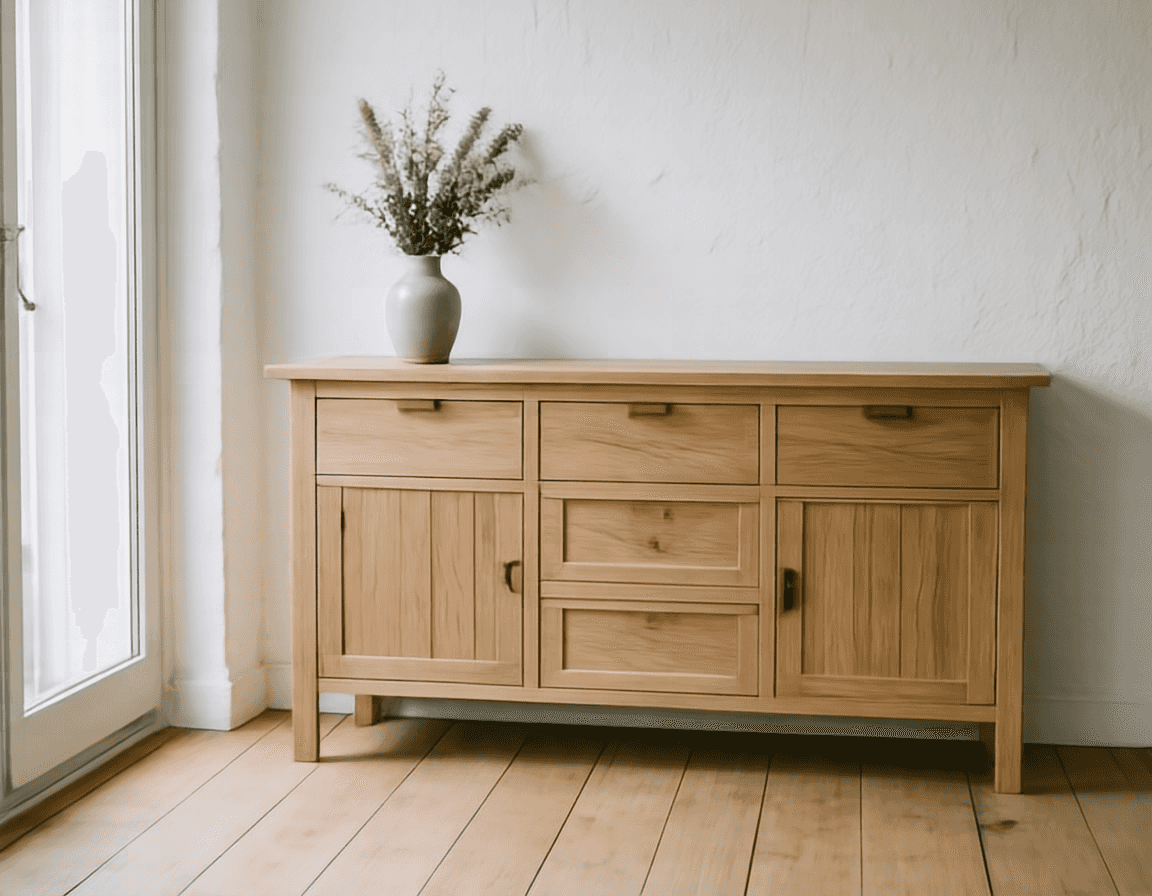 Sideboard aus Eiche nach Mass in einem hellen Wohnzimmer
